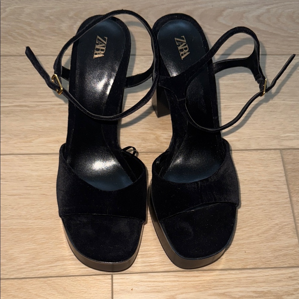 Zara Black Velvet Heeled Sandals